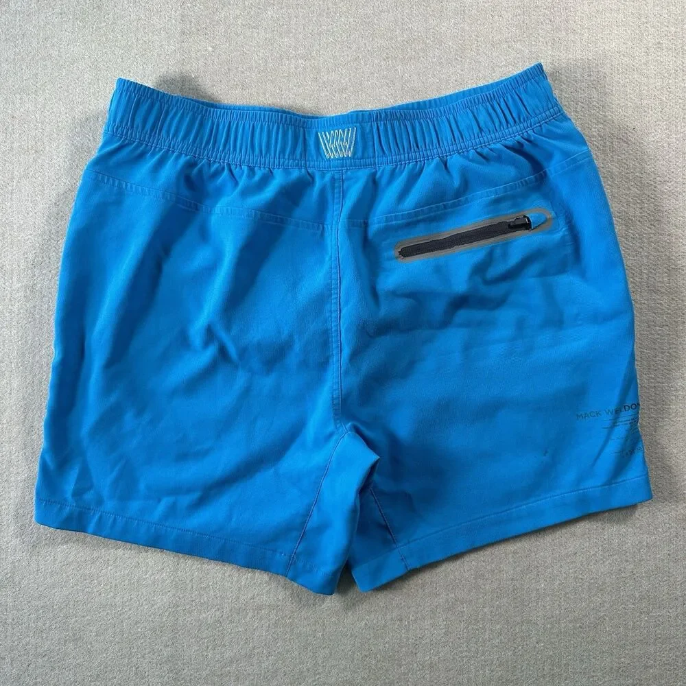 Mack Weldon Bathing Suit Men’s Swim Trunks Size L Blue Lined Zipper Pockets